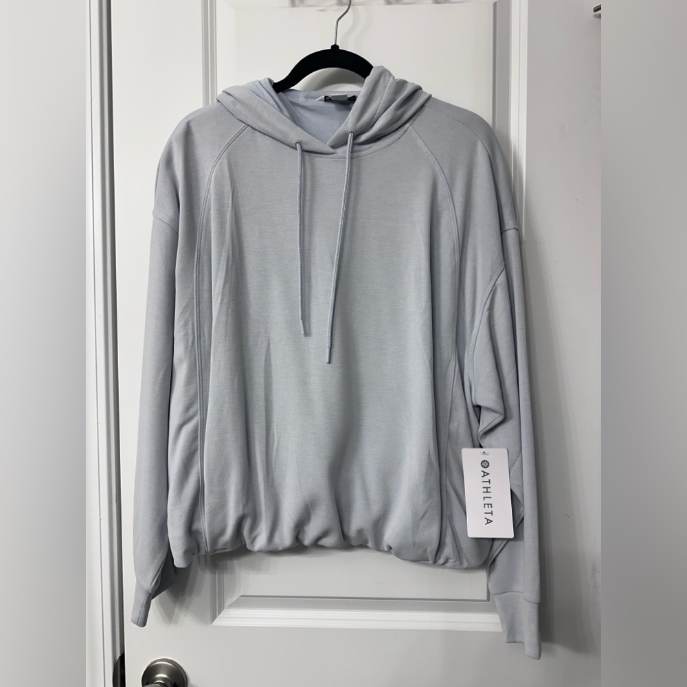 Athleta Seasoft Bubble Hem Hoodie in Light Blue/Gray - L